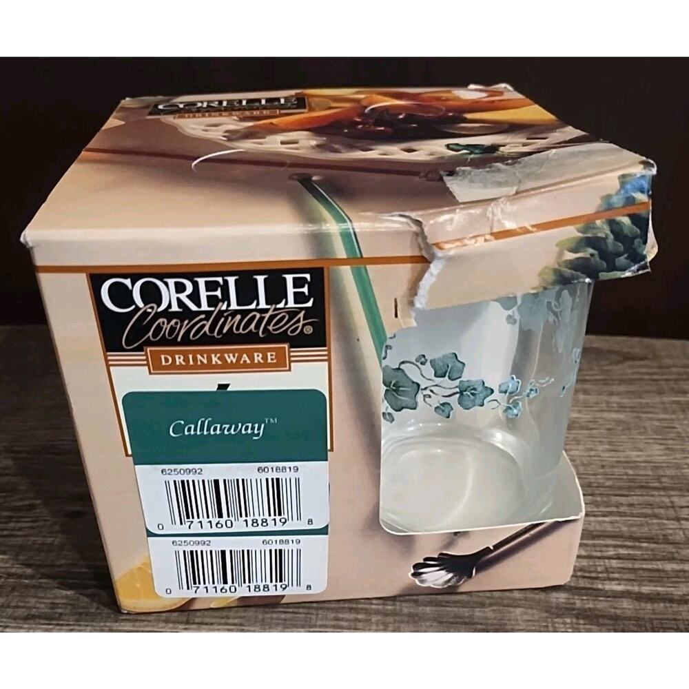 Vintage Corelle CALLAWAY Juice Glasses 7 oz NEW IN Box PACKAGE Set of 4 Ivy Leaf - Picture 1 of 5